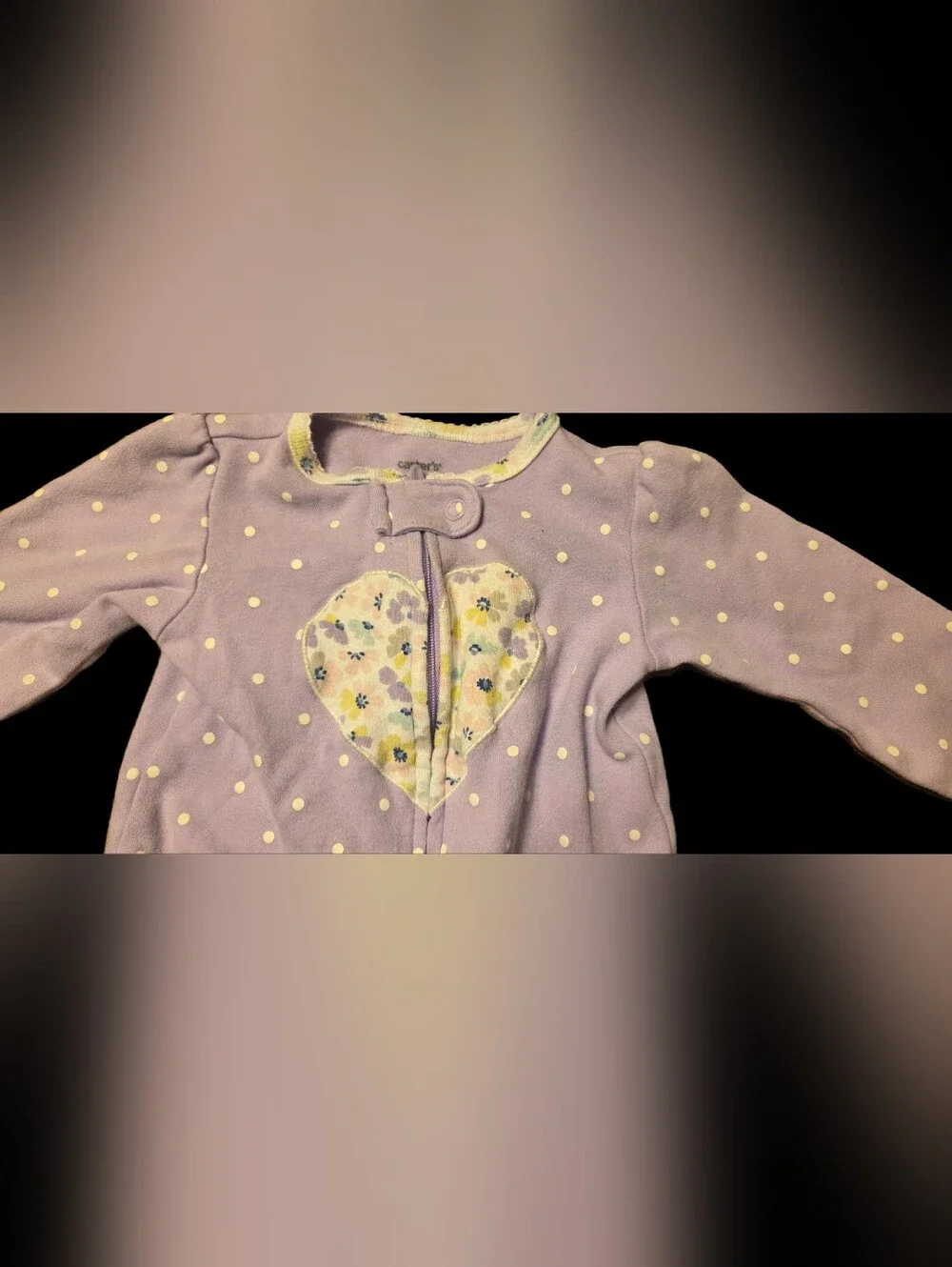 Carter's Lavender Polka Dot One-Piece Pajamas With Heart Detail 9mo